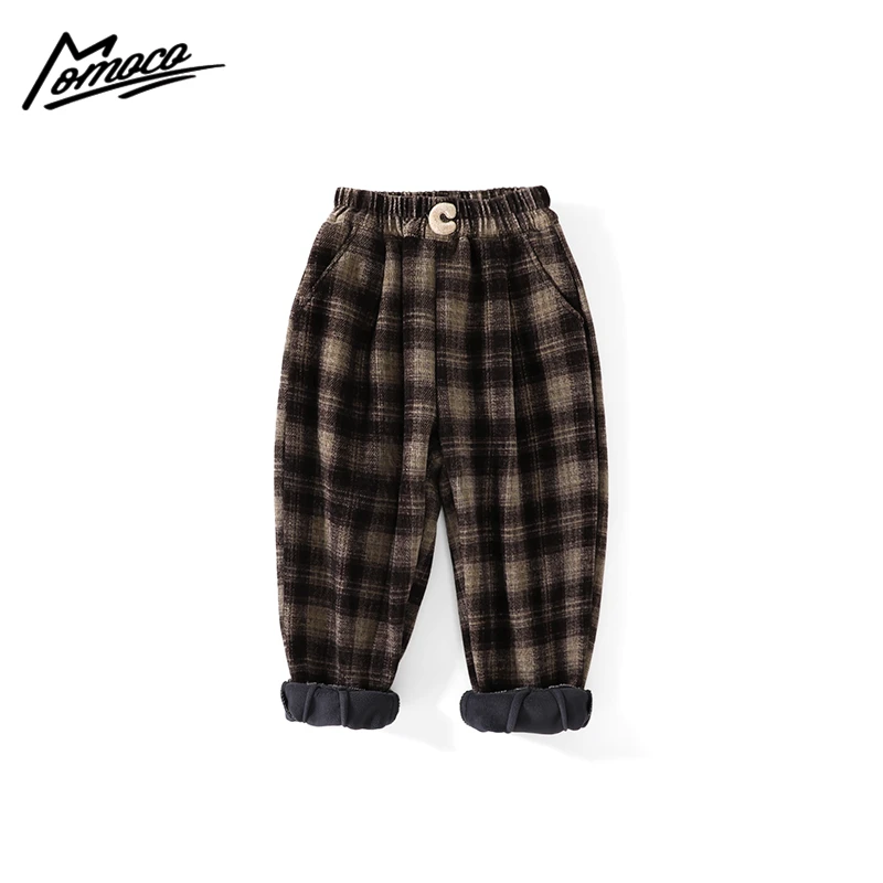 MOMOCO/男童加绒裤子秋冬哈伦裤呢料格子裤宽松休闲裤75430354001