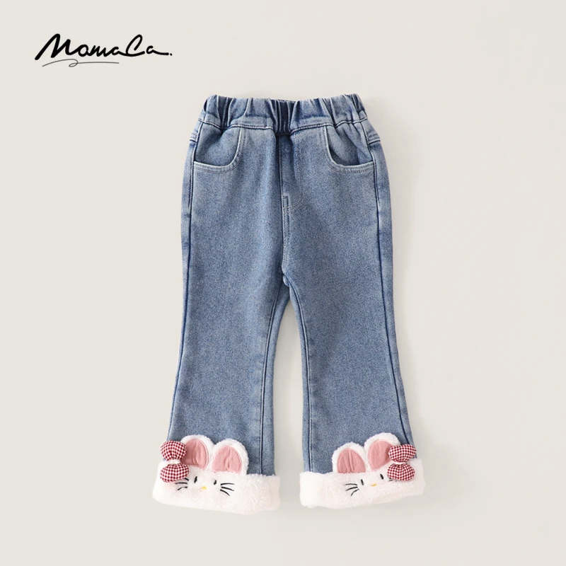 MOMOCO秋冬女童加绒可爱猫咪牛仔裤75880350002