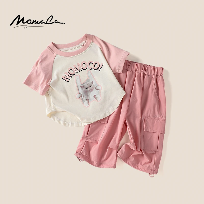 MOMOCO夏季女童套装儿童夏装休闲粉色两件套75680580002