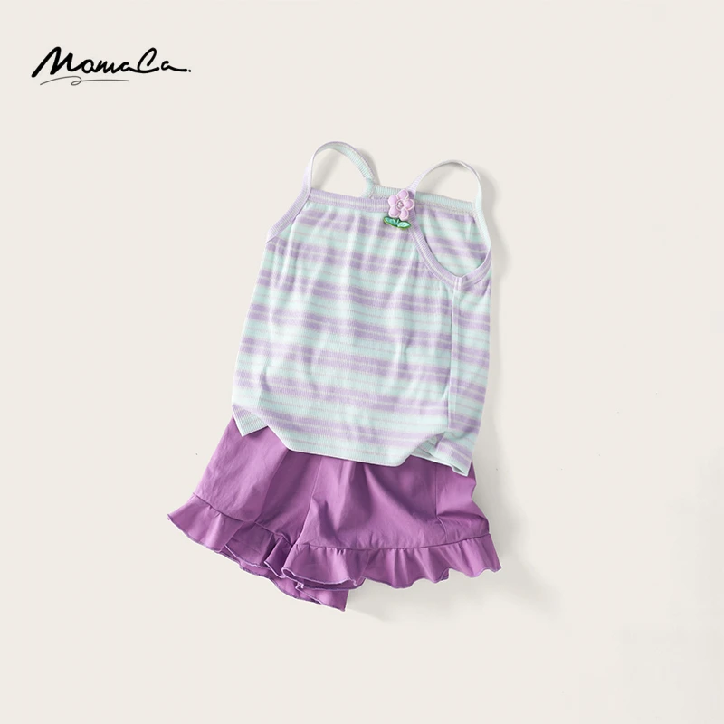 MOMOCO夏季女童条纹洋气立体花朵条纹时尚套装75630578032