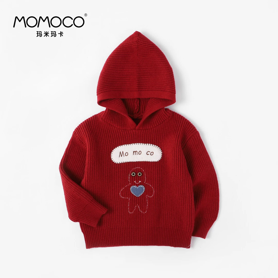 MOMOCO秋季新款男童毛衣时尚安可拉红雪人洋气连帽75480230001