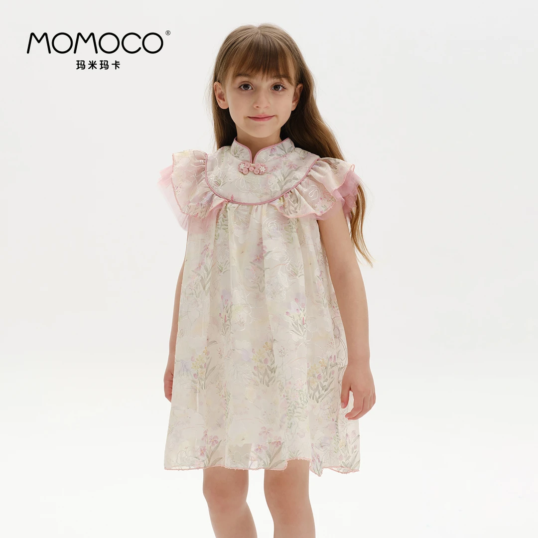 MOMOCO夏季新款女童国风新中式旗袍裙复古连衣裙75680478002