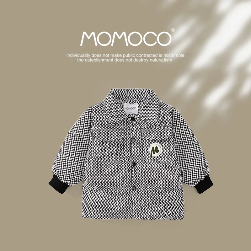 MOMOCO冬季男童装千鸟格休闲秋冬儿童羽绒服外套75430103010