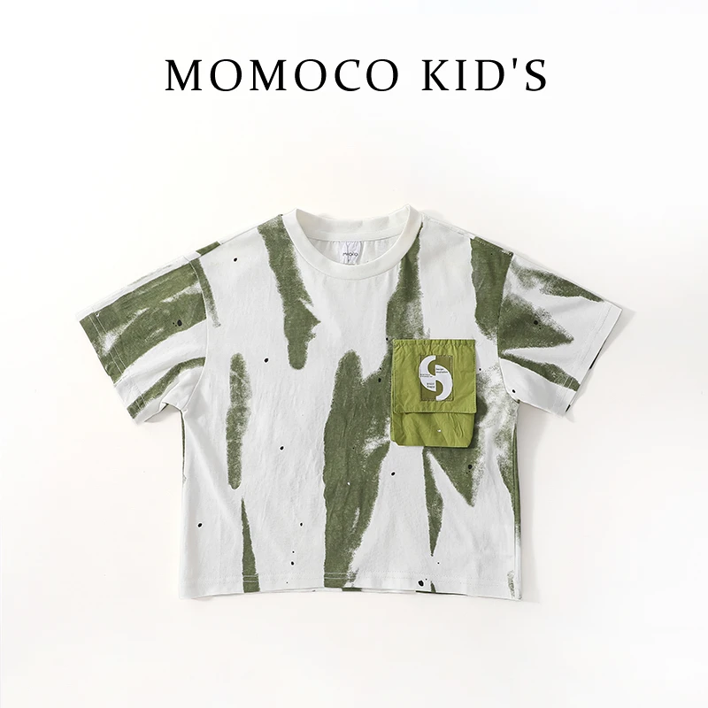 MOMOCO夏季儿童男童复古宽松印花扎染T袖休闲百搭圆领75280235022