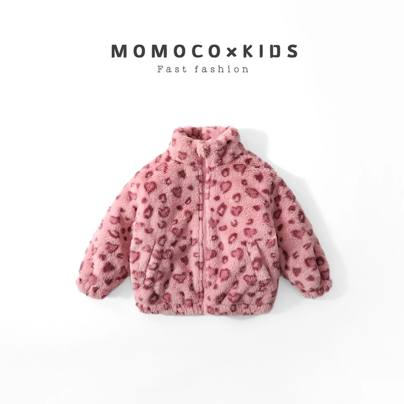MOMOCO冬款儿童毛毛衣秋冬保暖时尚休闲韩版豹纹外套75830107002