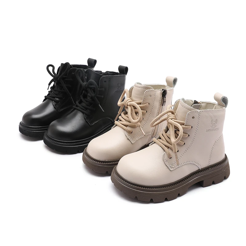 MOMOCO秋冬季新款男女中大童鞋子侧标短靴加绒马丁靴75981401003