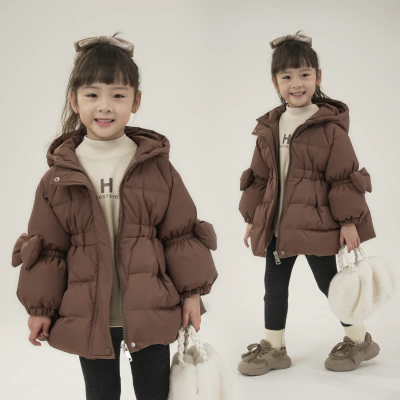 MOMOCO儿童羽绒服中长款连帽女童冬季外套75830102018