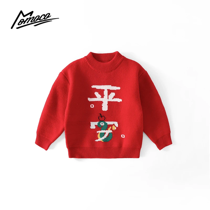 MOMOCO冬季新款女童甜美平安图案喜庆圣诞套头毛衣75830230089