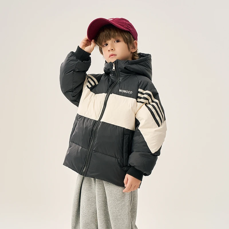 MOMOCO冬款小童连帽时尚秋冬休闲儿童拼色羽绒服76430102205