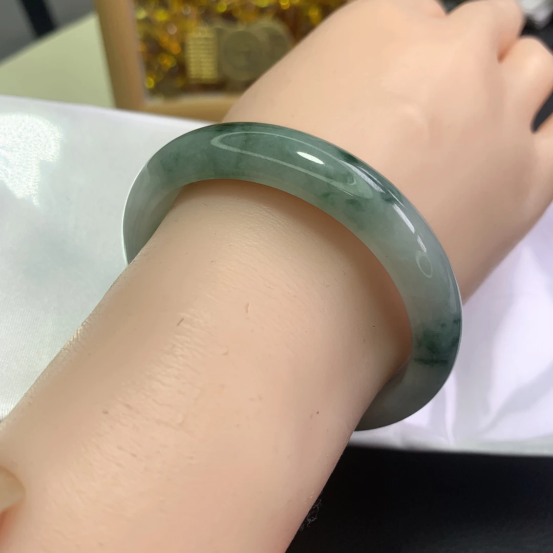 0532号缅甸天然A货翡翠女款手镯51-52圈口细糯化飘花贵妃手镯
