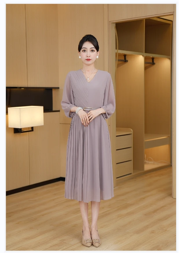 【星黛露紫】  新款气质显瘦中长款时尚连衣裙高贵优雅