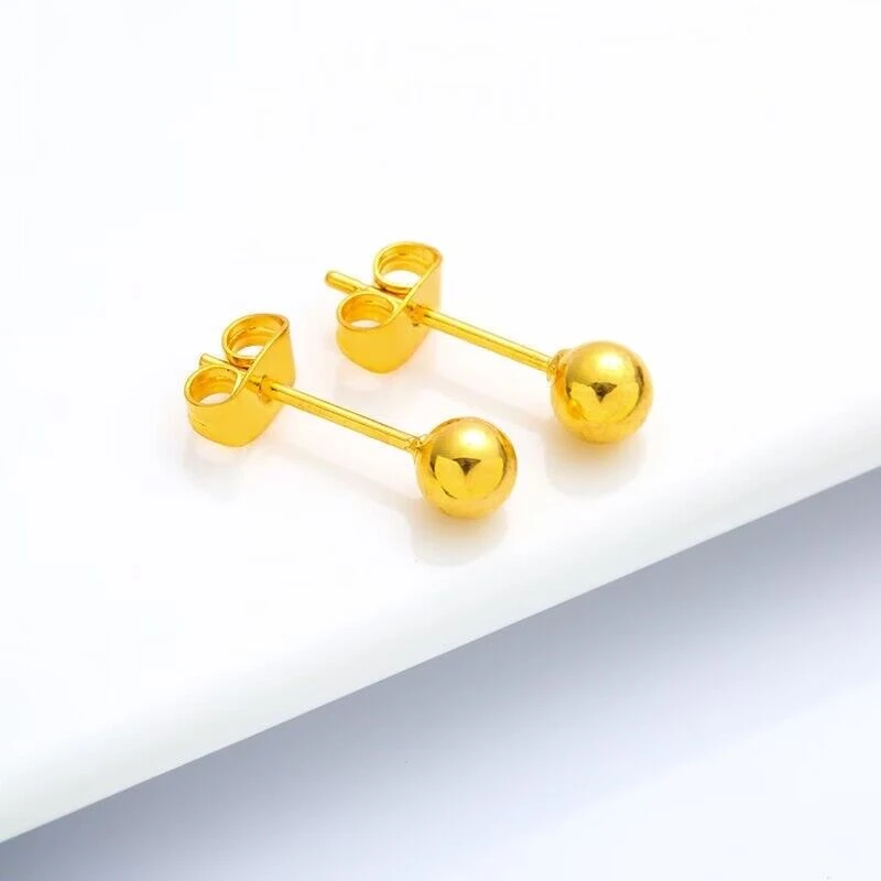 合金耳饰 精美时尚光面豆豆耳钉女士精致爆款百搭款金色光珠耳饰