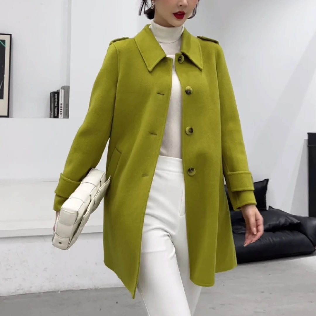 100纯羊毛 7050绿 双面羊毛大衣外套 反季销售