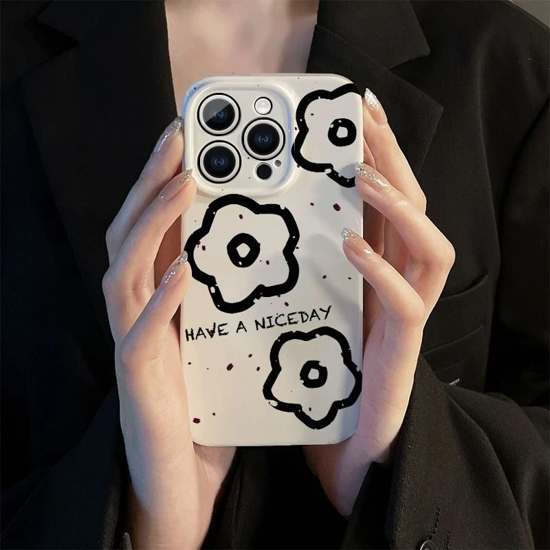 黑色花朵适用苹果15/13/14/12/11手机壳套iphone华为oppo小米vivo