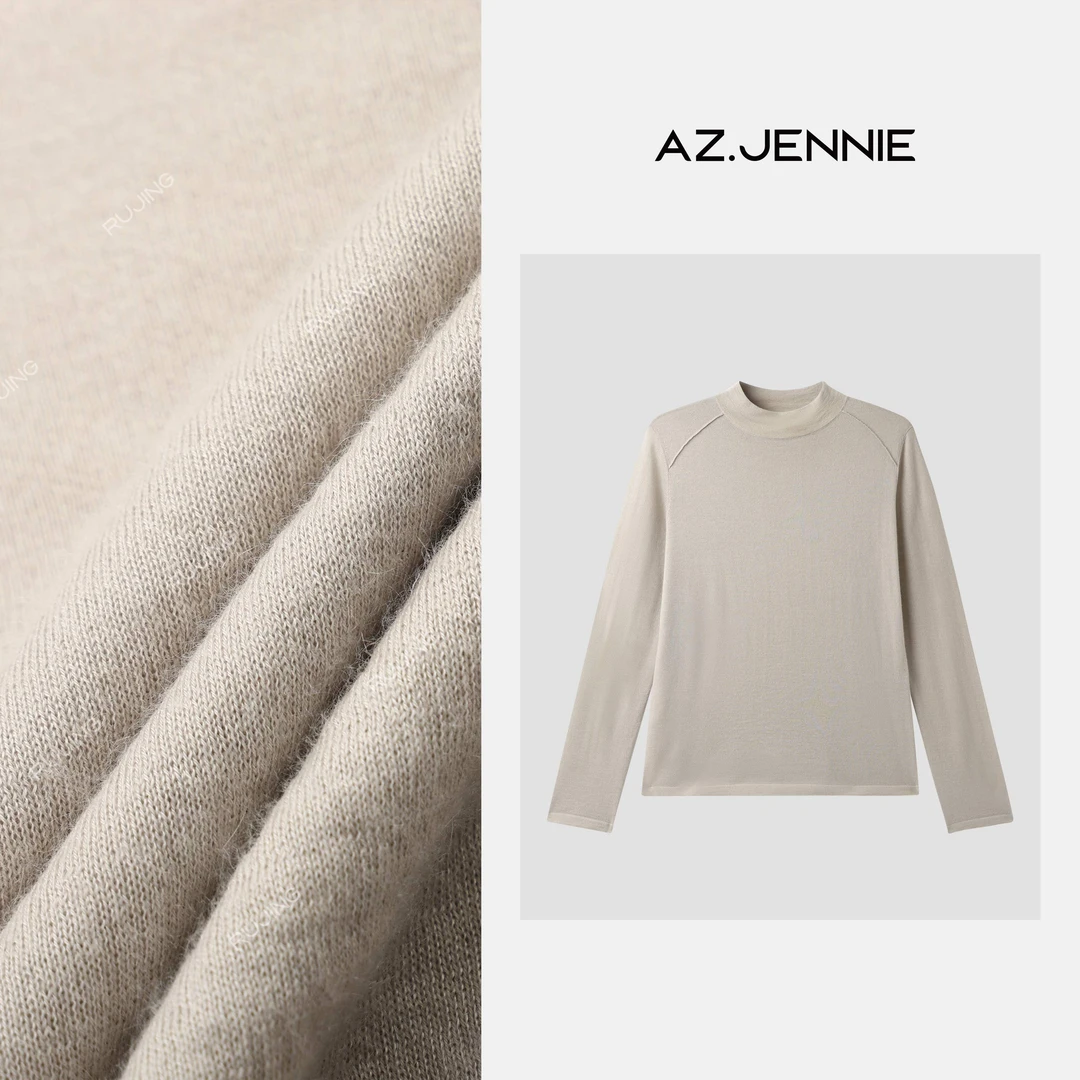 RUJING丨2股70S精纺新疆100%纯山羊绒针织打底衫-TS25002