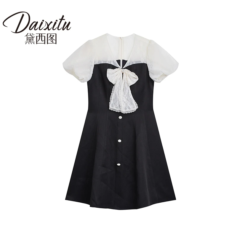 【媛媛女王专享】复古时尚黑背拼接蝴蝶结公主裙-1011000T32Q0008