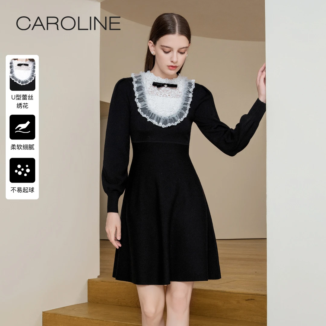 CAROLINE卡洛琳蕾丝绣花连衣裙ECRDCA51