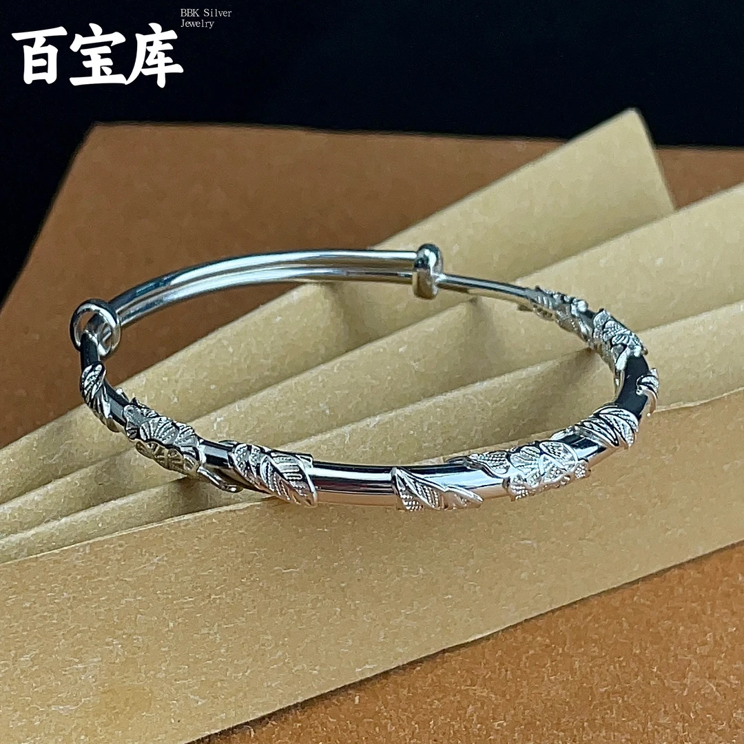 足银手镯 【繁花推拉】花丝工艺手工银手镯简约女款气质经典百搭