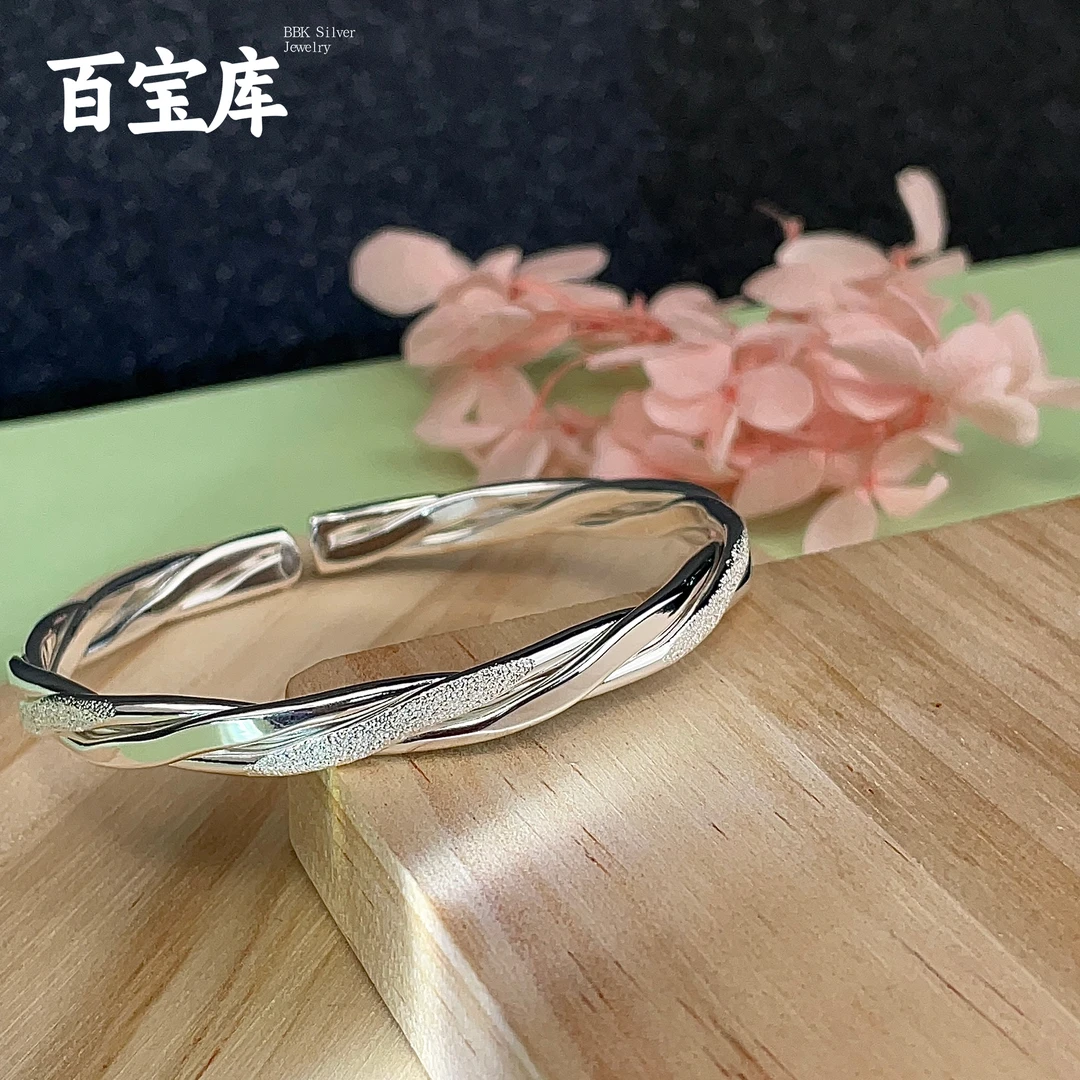 七金珠宝 足银手镯 9999莫比乌斯开口银亮面礼物时尚纯银镯子