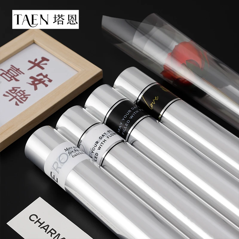 英文简约玻璃纸opp鲜花包装纸防水透明纸ins风玫瑰花束包装材料