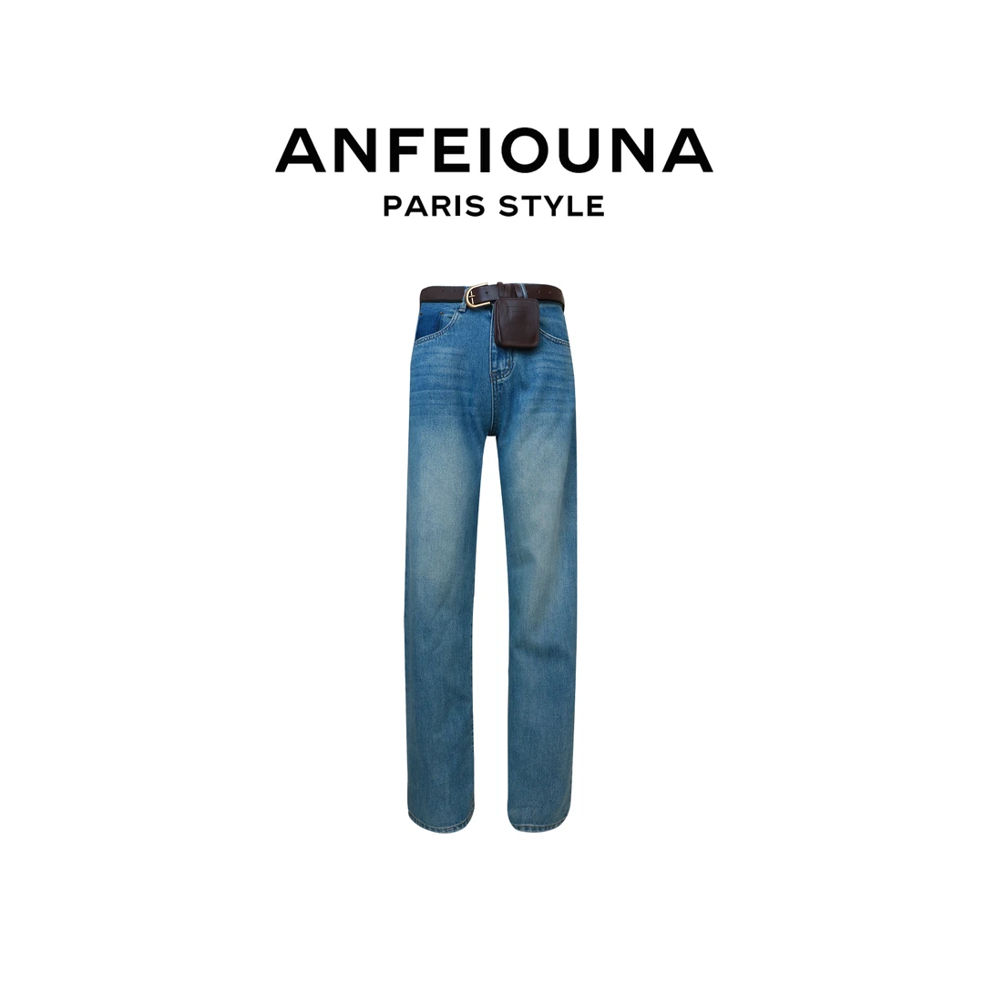 2025新款复古直筒高腰垂感拖地阔腿牛仔长裤女士1062