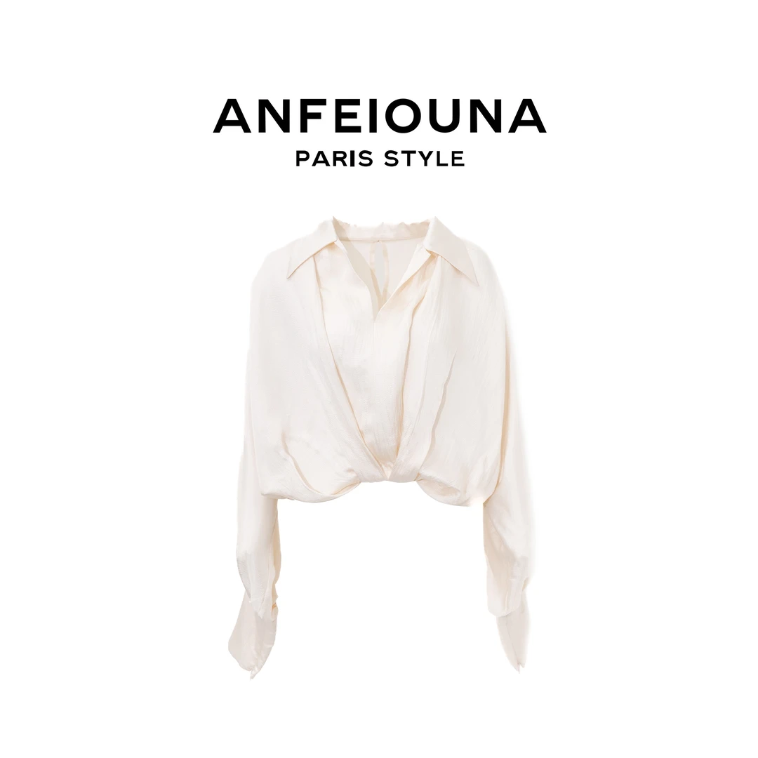 2025新款复古气质松弛感宽松V领蝙蝠袖衬衫衬衣女士1185