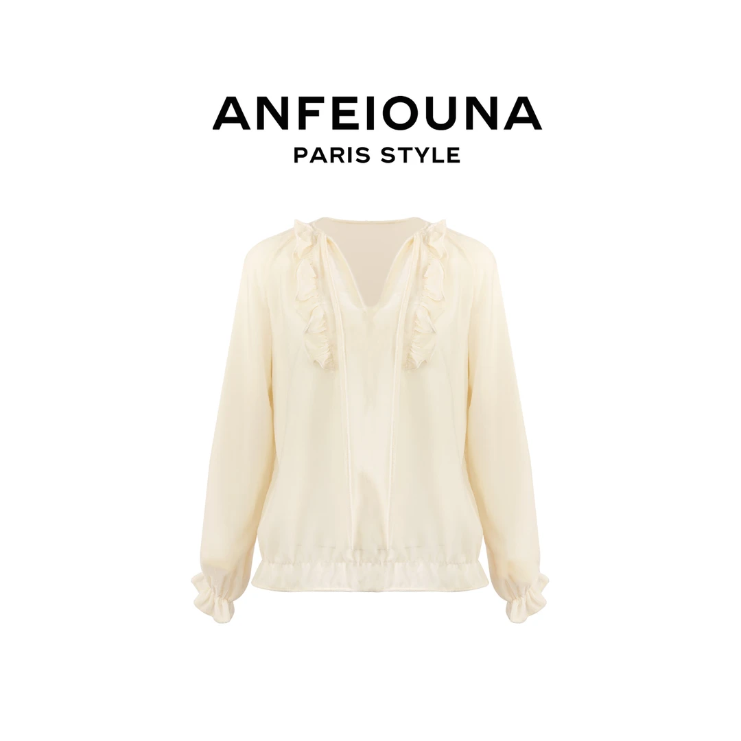 2025新款气质木耳边小众设计感珍珠女郎衬衫上衣1007