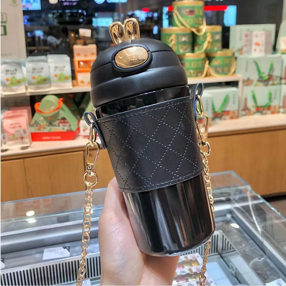 【小慧娘家人】轻奢兔耳朵吸管保温杯食品级不锈钢便携斜跨水杯