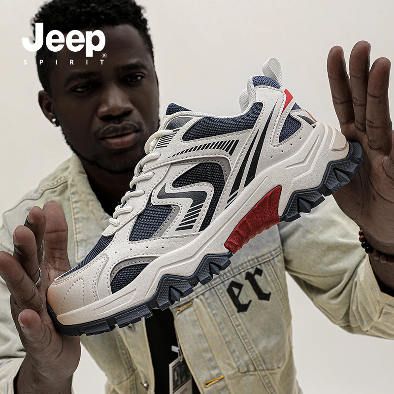 JEEP吉普男鞋2024新款夏季透气时尚运动休闲潮鞋子厚底老爹鞋低帮