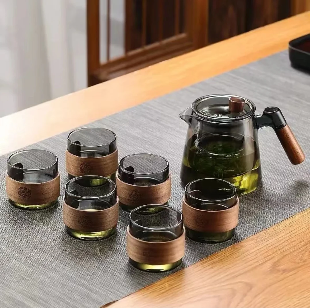 高硼硅玻璃静心壶家用过滤水壶加厚泡茶壶煮茶器花茶壶日式木把