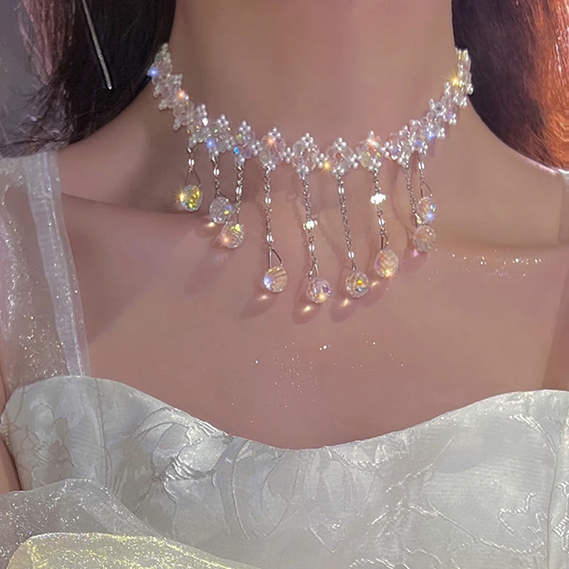 锌合金项链 韩系女主~日韩超闪气质仙气时尚项链流苏轻奢锁骨链女