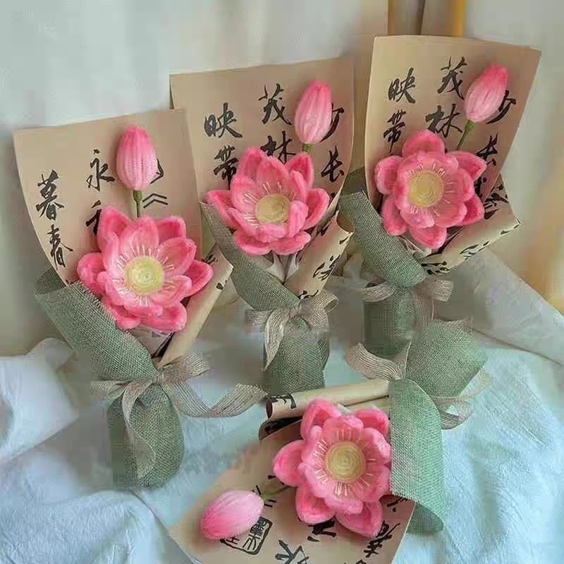 【敬爱教师礼】国风荷花花束扭扭棒手工成品送教师长辈礼物复古C310