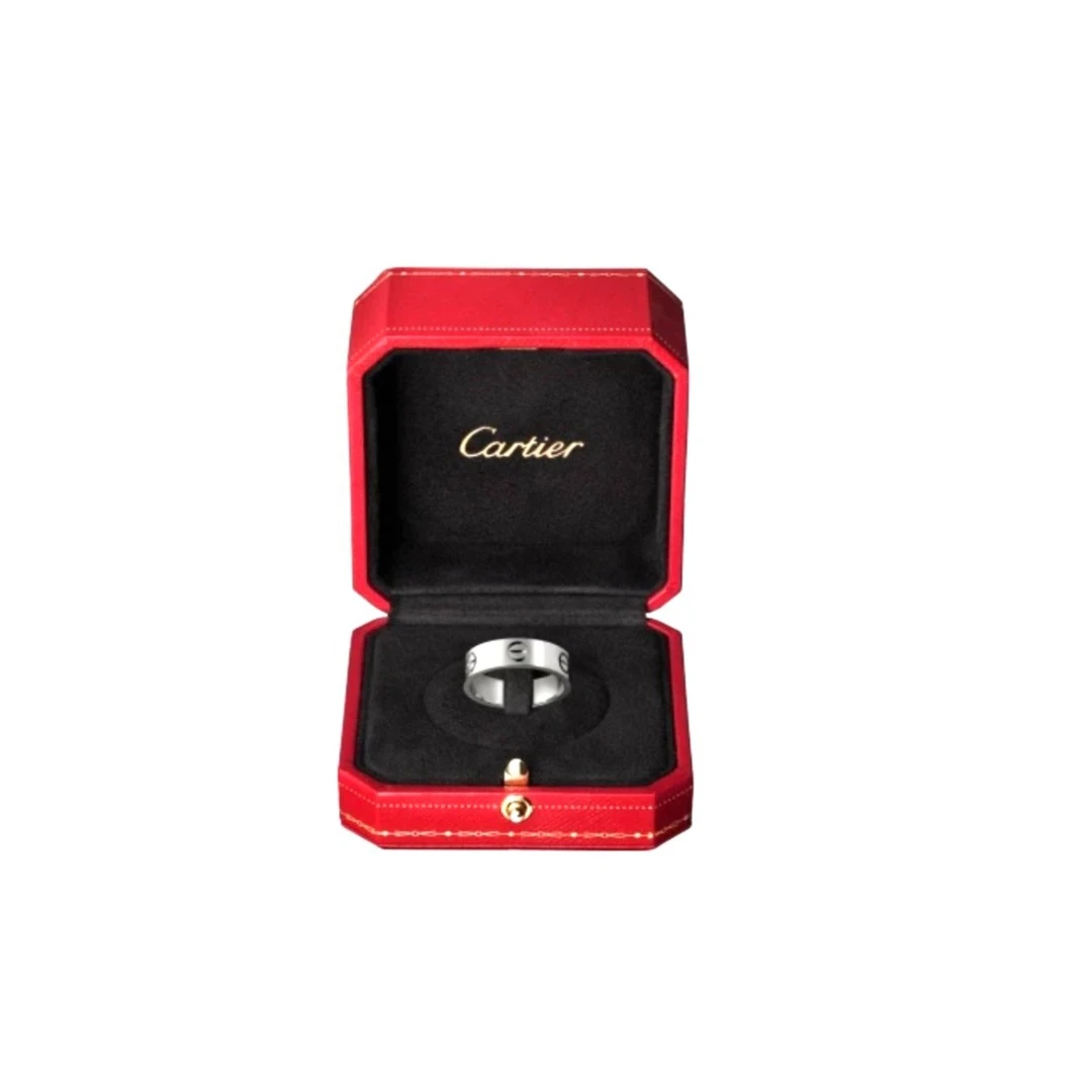99新 Cartier/卡地亚  LOVE系列 经典18K白金色宽版无钻戒指指环