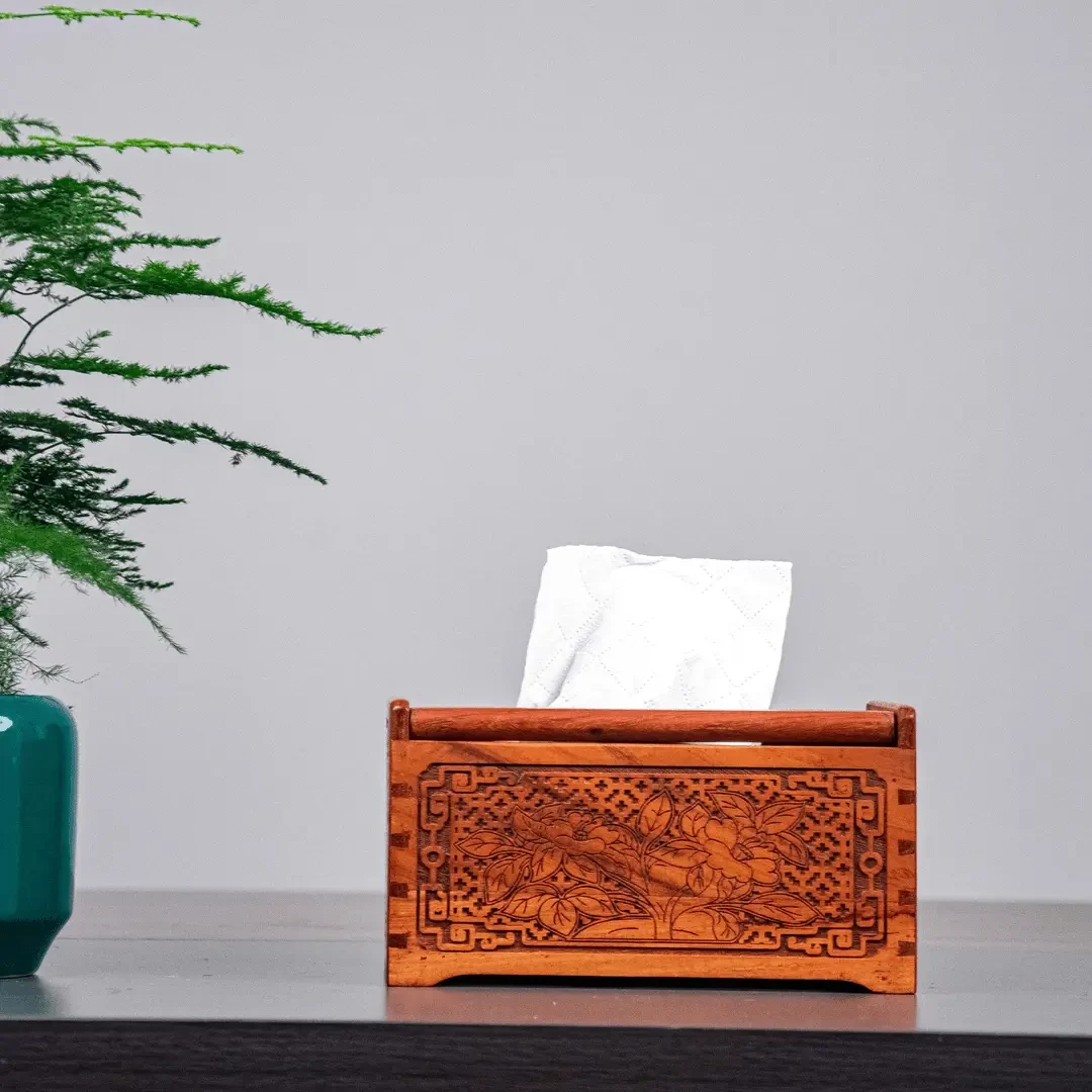 HS花梨木雕纸巾盒餐巾创意复古中式抽纸盒家居摆件装饰品工艺品