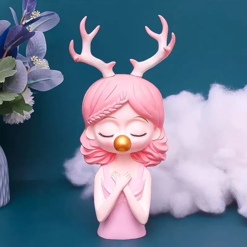 宏赫宠粉专属北欧鹿角莎丽泡泡女孩轻奢现代简约家居电视柜摆件