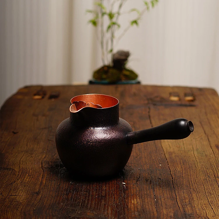 半日闲 纯铜侧吧烤茶罐 手工纯铜煮茶罐 围炉煮茶侧吧纯铜公道杯