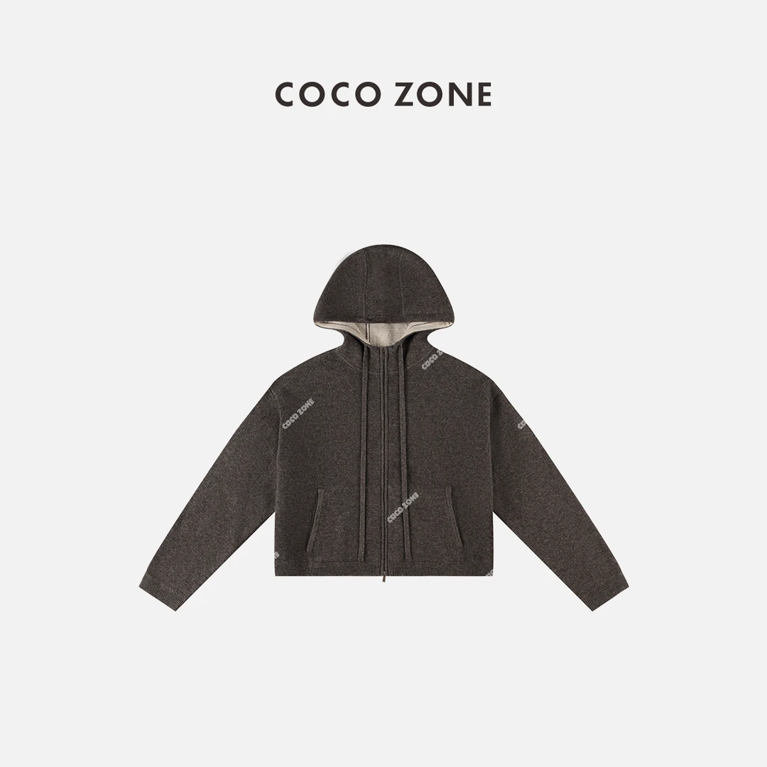 刘一一 COCO ZONE早秋卫衣外套拉链系绳连帽针织长袖 23C29763