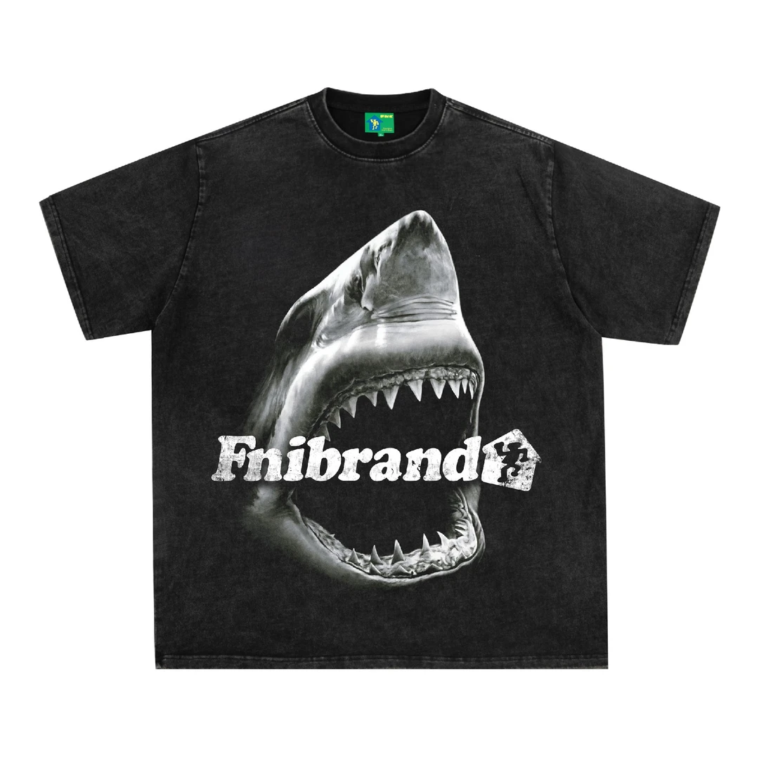 《FNIBRAND美式限定》-大白鲨美式短袖街头复古欧美t恤男女