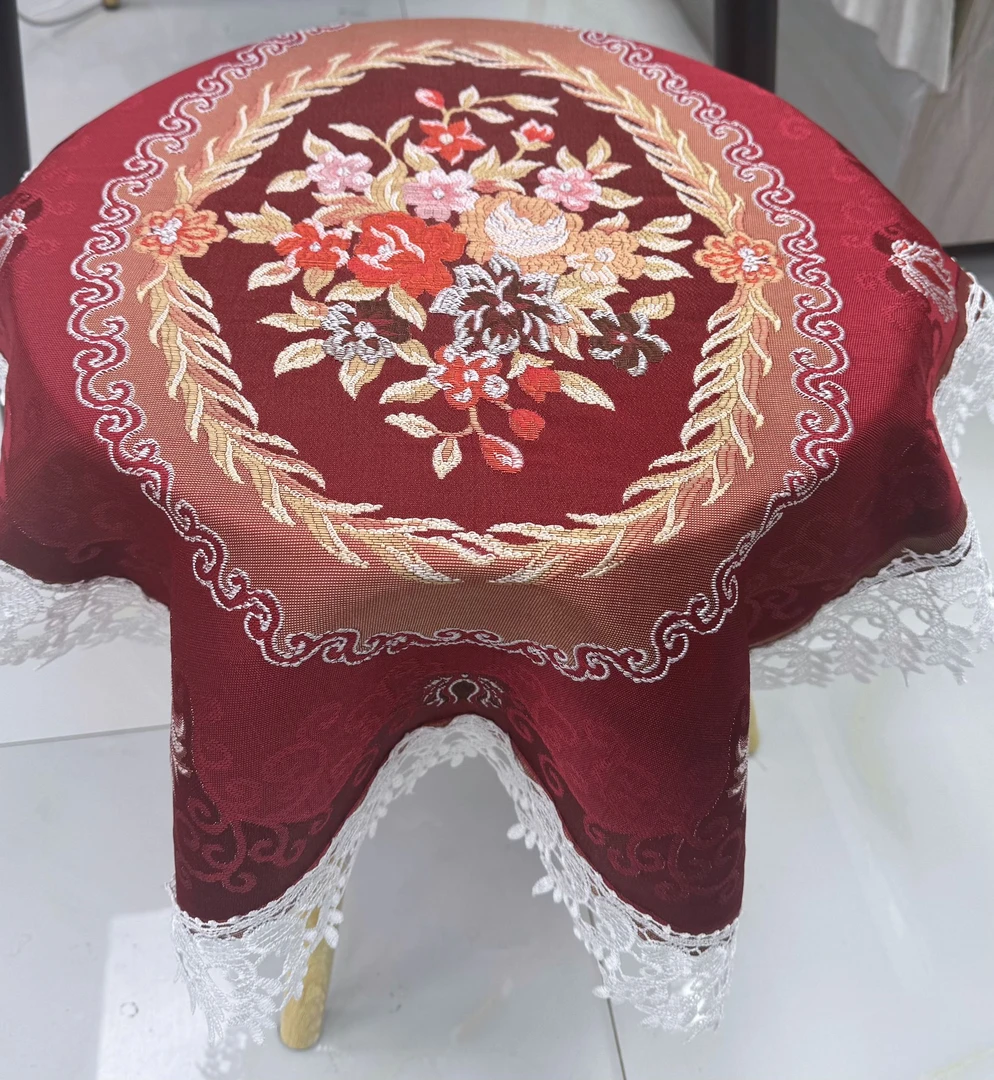 酒红欧花提花刺绣60*80（含花边）万能盖巾