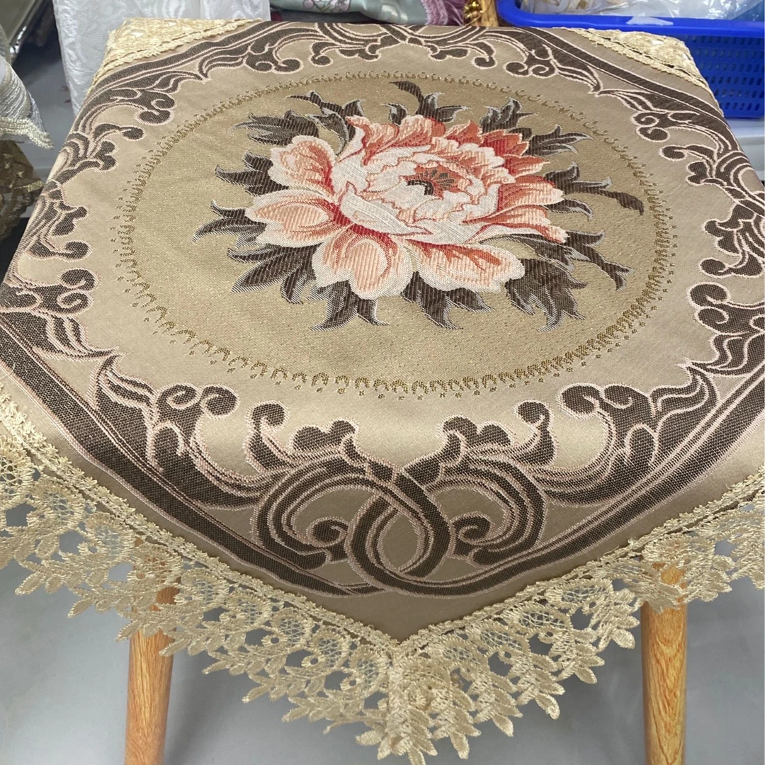 咖色（大橙花）60*60提花刺绣万能盖巾天丝贡缎