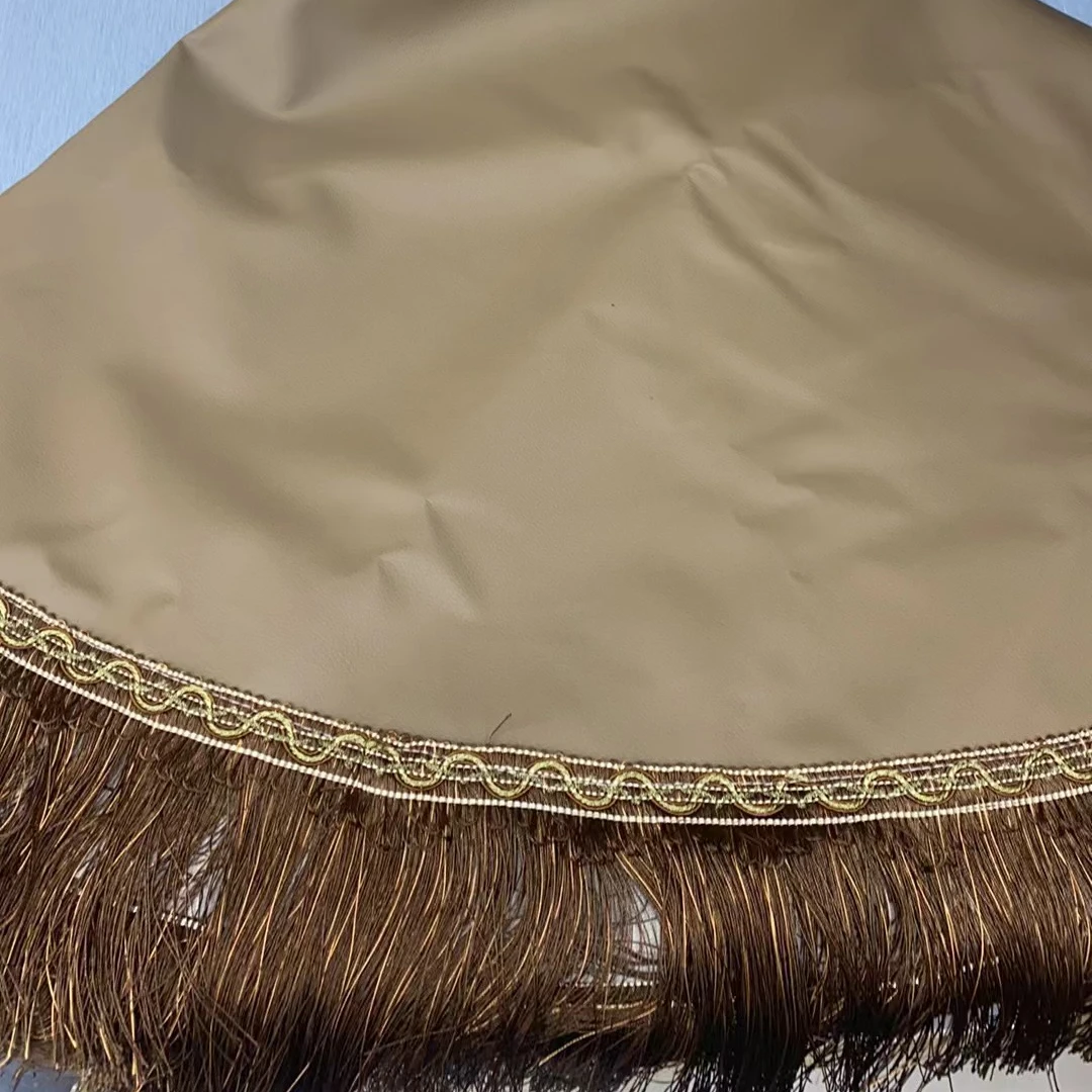 150cm圆含花边皮革桌布默认瑕疵咖色