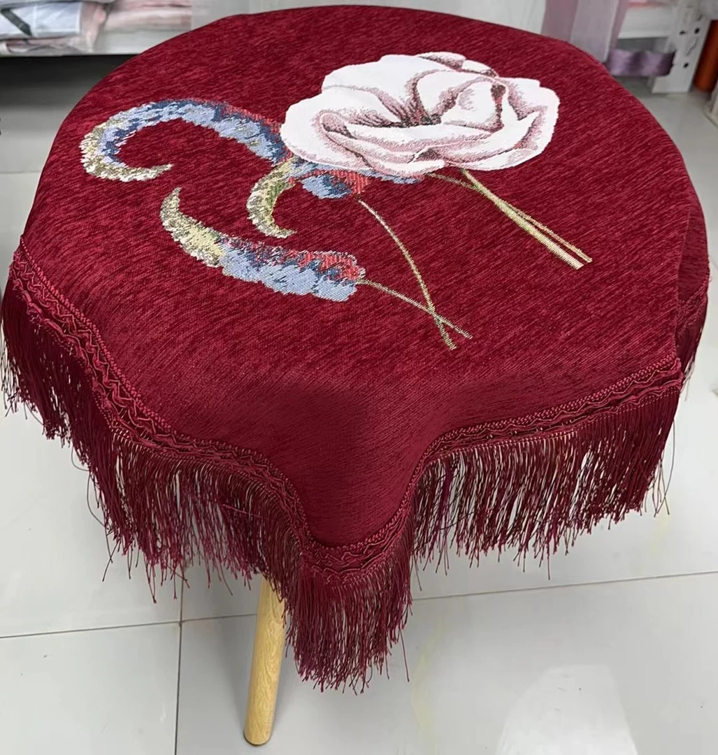 红底粉花（狗尾草）内径60*60红色羊绒雪尼尔万能盖巾