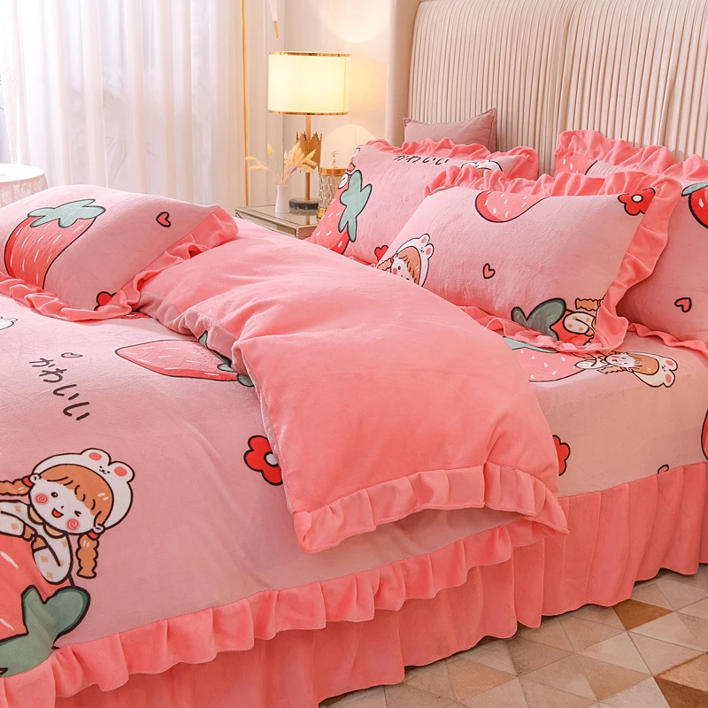 冬季牛奶绒加厚卡通幼儿三件套法莱绒床上用品珊瑚双面绒四件套