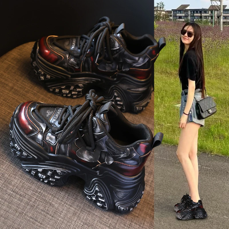 【增高8CM】小个子厚底老爹鞋女2025秋季新款擦色复古风运动休闲鞋