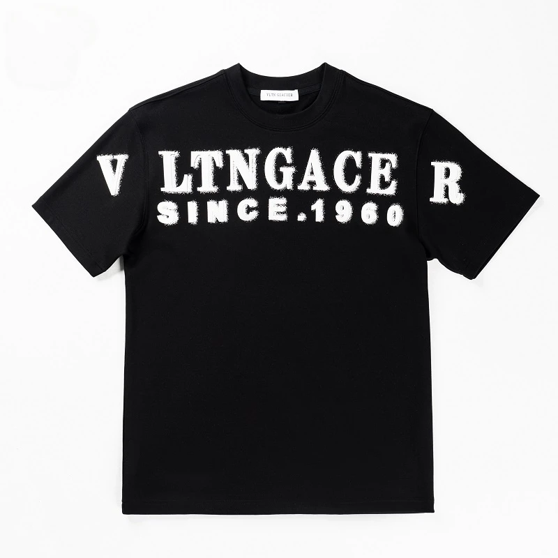 35888秋冬加绒款轻奢男士短袖宽松印花透气男t恤短袖男款圆领t恤