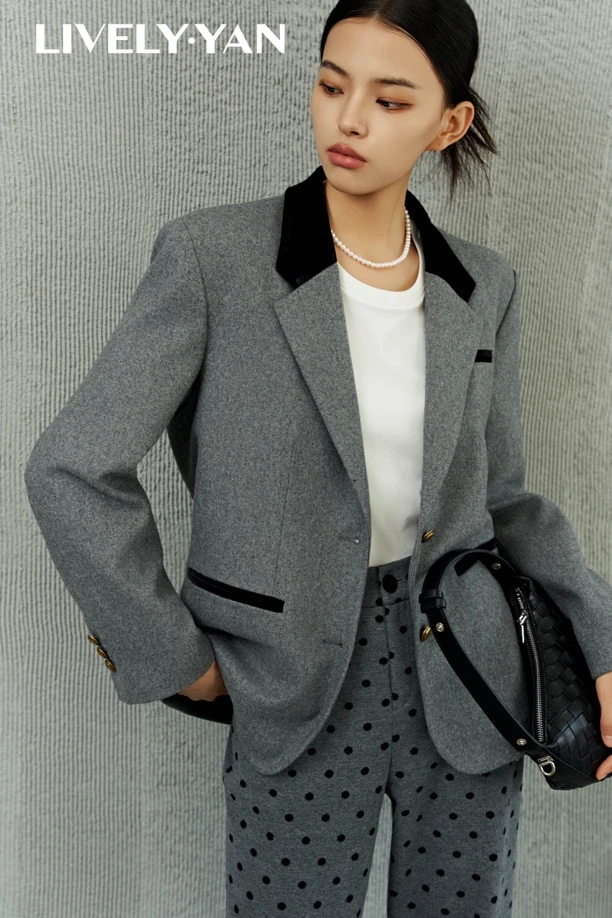 【俪妍】灰色韩版短款西装休闲秋冬修身气质正装小西装职业西服时尚