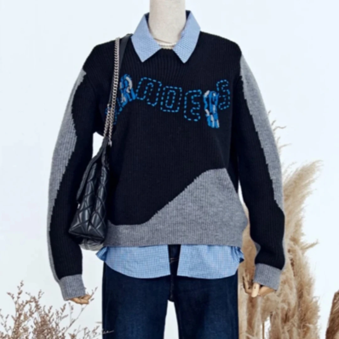 俪妍【LIVELY·YAN】24秋冬新款羊毛衫73615时尚拼100%绵羊毛