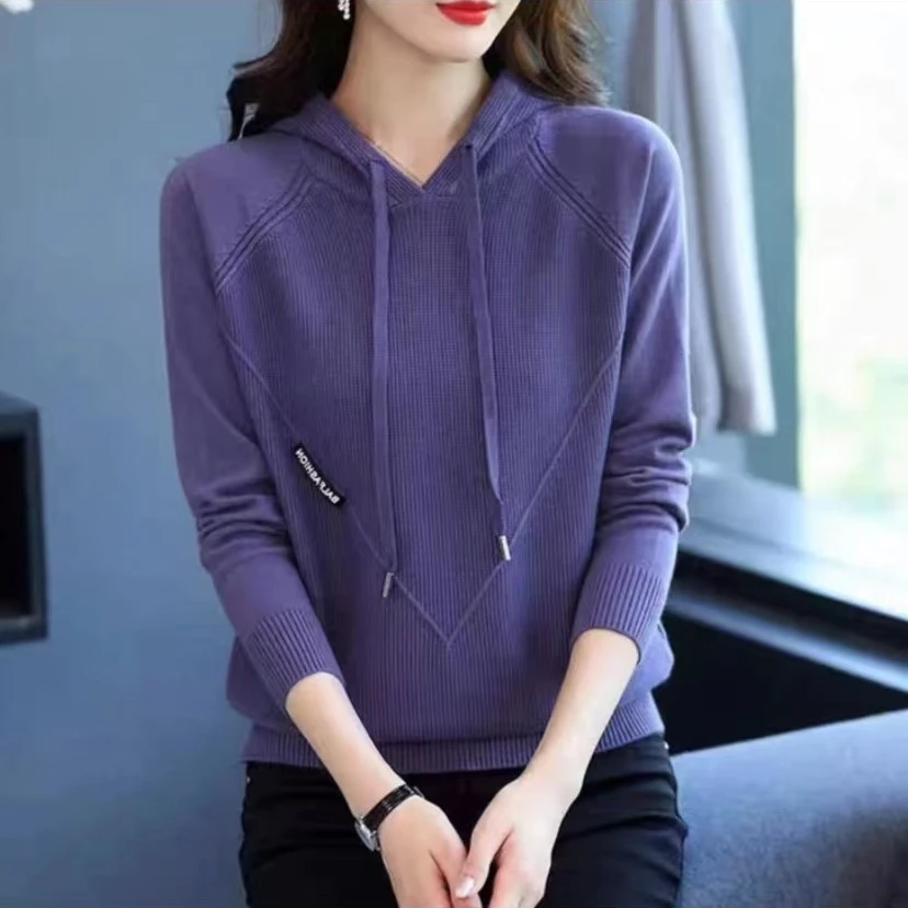 198【紫色帽衫】时尚百搭卫衣针织衫帽衫