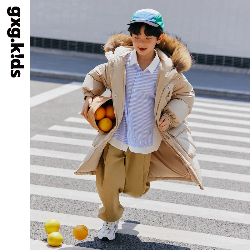 gxg kids童装男女童加厚大毛领防寒羽绒服冬季中长款KED3E1108094