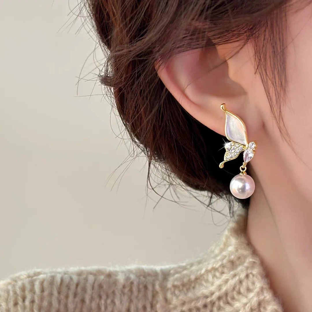 铜合金耳饰 时尚复古半边蝴蝶耳坠设计感优雅灵动超仙耳饰E567